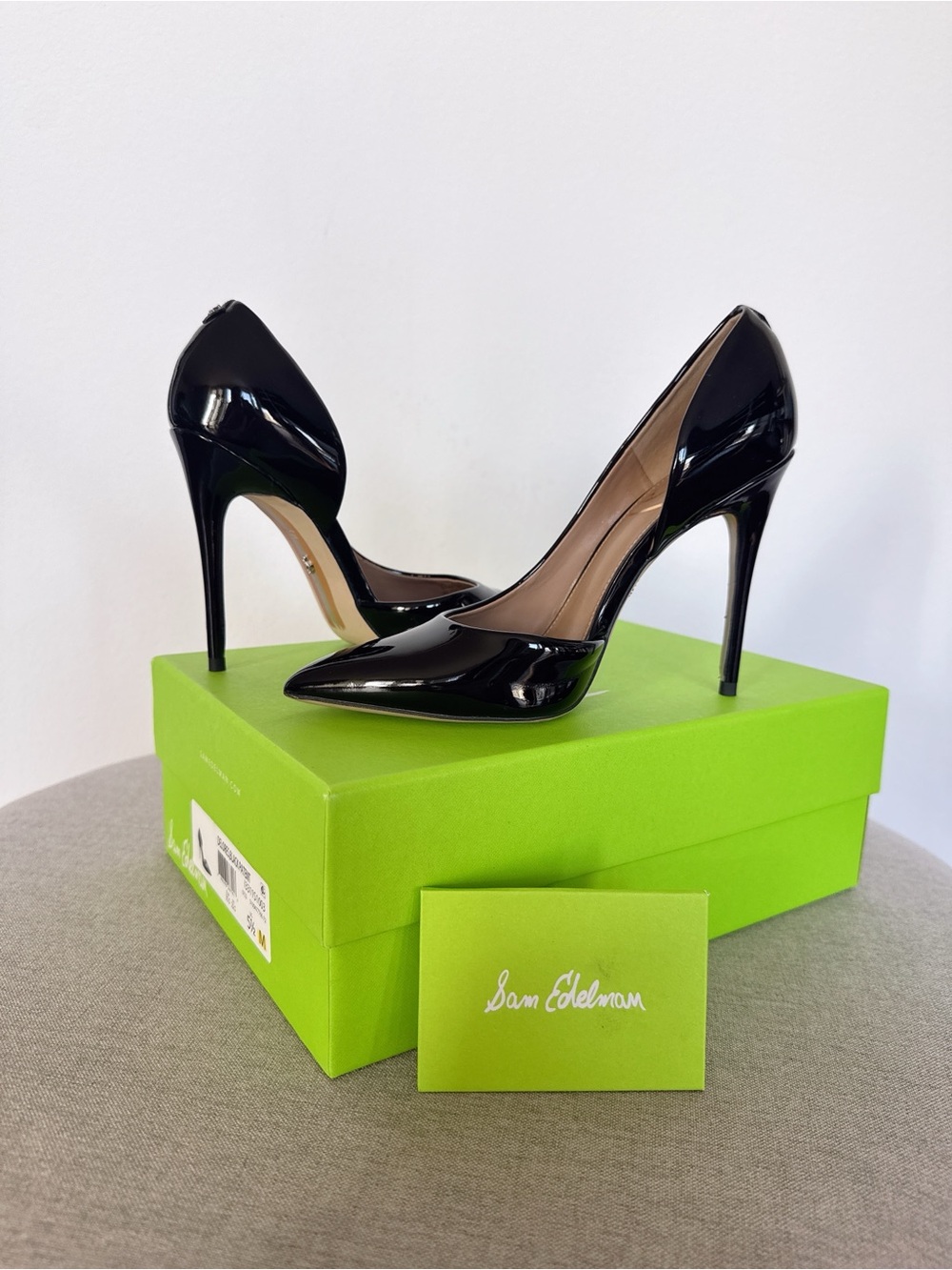 Sam Edelman Delores Black Patent D'Orsay Pointed-Toe Heel Stiletto Pumps 5.5M